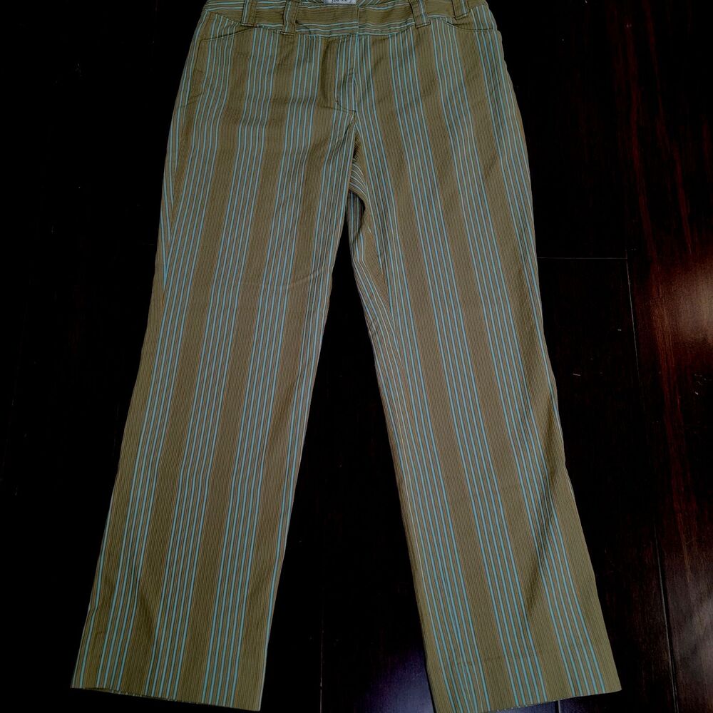 Tyler Boe Olive Green Striped Straight Leg Pants Size 10 Cotton Blend Stretch